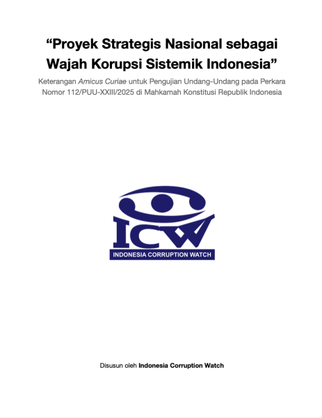 Halaman muka keterangan amicus curiae ICW untuk perkara nomor 112/PUU-XXIII/2025