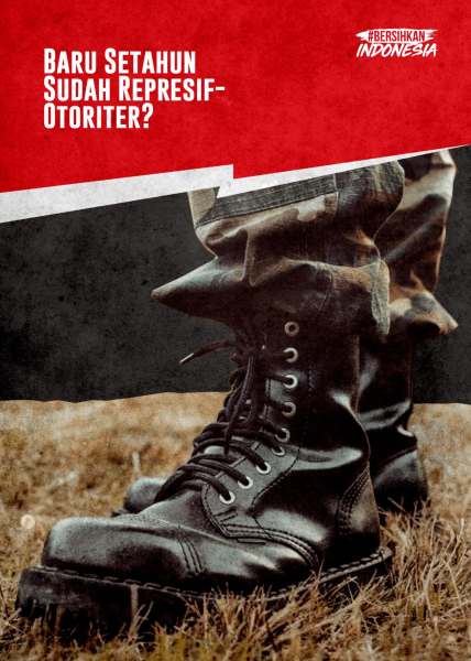 Desain muka laporan dengan gambar sepatu lars tentara.